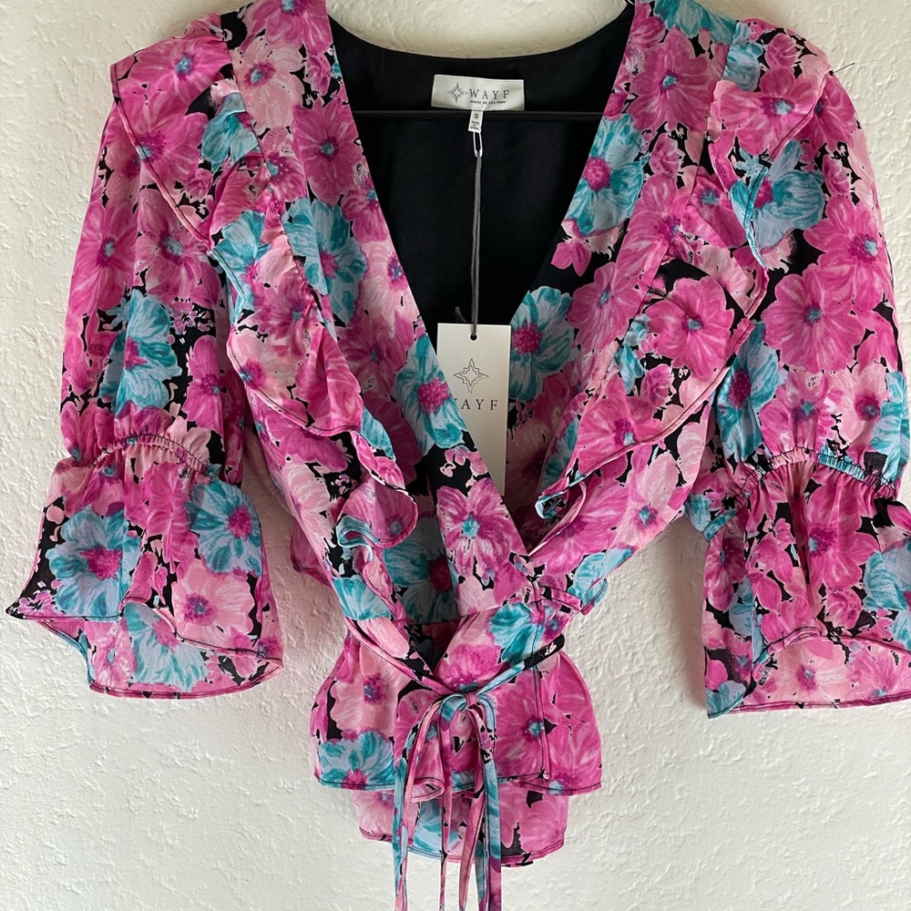 WAYF Floral Wrap Blouse Size Small